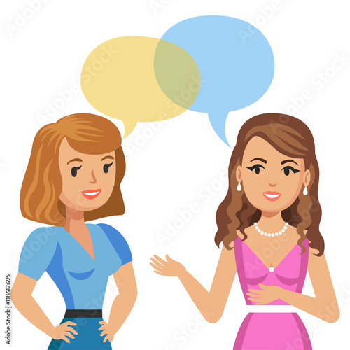 Two young women talking in cafe. Gossip girls. Meeting friends.