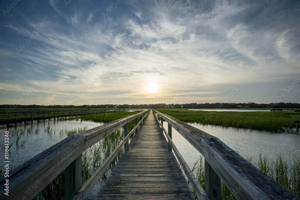 boardwalk in the marsh at sunset, Pawleys Island, South Carolina