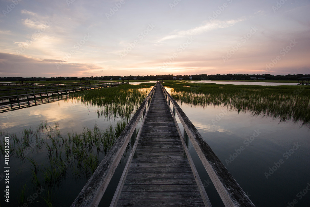 boardwalk in the marsh at sunset, Pawleys Island, South Carolina