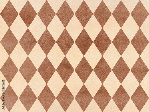 Vintage watercolor brown and beige diamond pattern.