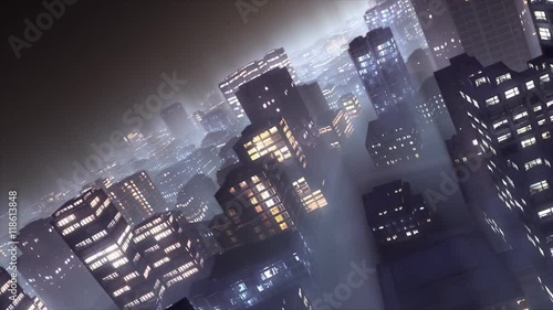 3d flight over big city at night. Loop. 