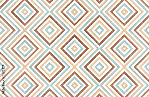 Geometrical pattern in blue, brown and beige colors.