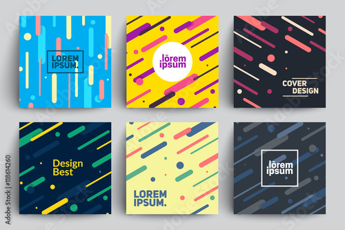 Set of Trendy Cards with Flat Dynamic Design. Applicable for Covers, Placards, Posters, Flyers and Banner Designs.