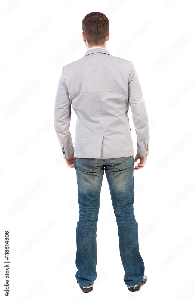 back view of Business man looks. Rear view people collection. backside view of person. Isolated over white background. A guy in a gray jacket looking ahead. back view of Business man looks. Rear view people collection. backside view of person. Isolated over white background. A guy in a gray jacket looking ahead.