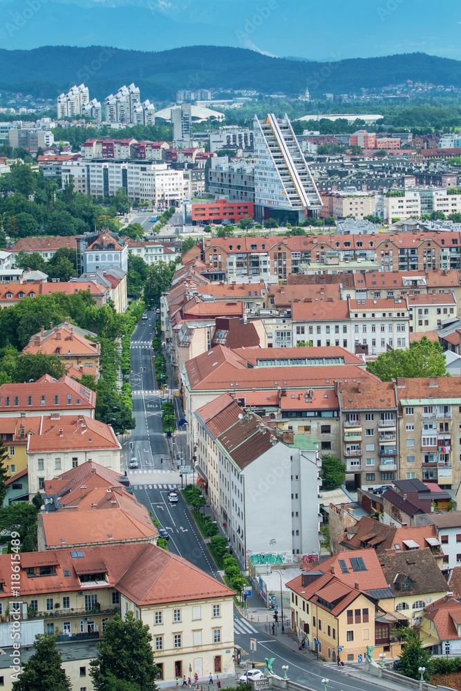 View on City of Ljubljana from the castle, capital of Slovenia