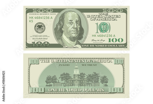 The denomination of one hundred dollars. Highly detailed banknote isolated on white. Vector illustration
