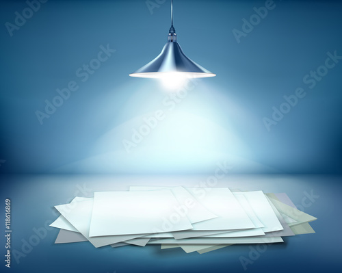 Work place with hanging lamp. Vector illustration.