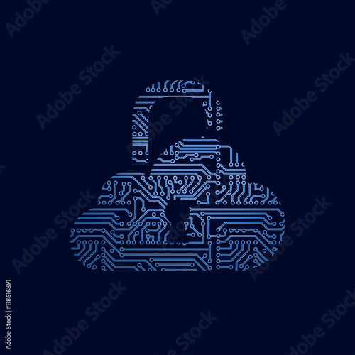 Data security icon. Circuit board cloud made as a padlock.