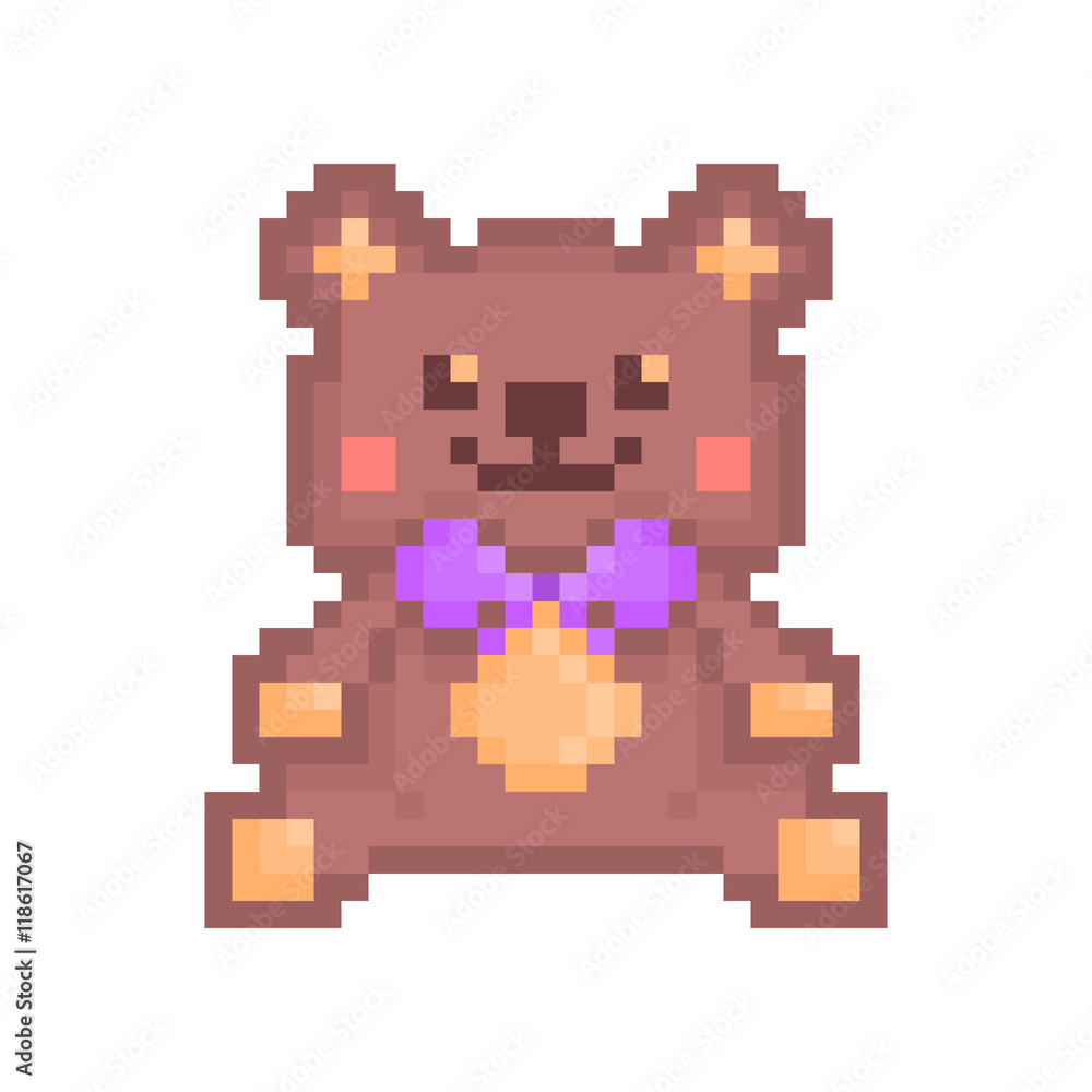 Pixel art sitting brown toy bear icon Pixel art sitting brown toy bear icon