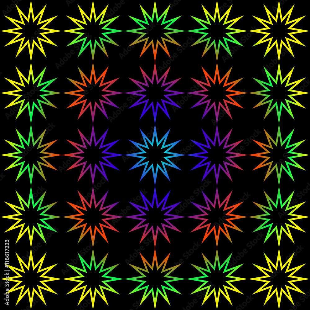 Geometric background of rainbow stars. Neon outline star on a black background.
Geometric background of rainbow stars. Neon outline star on a black background.