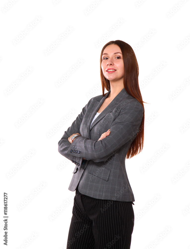 young girl standing on a white background young girl standing on a white background