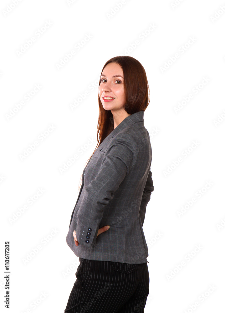 young girl standing on a white background young girl standing on a white background