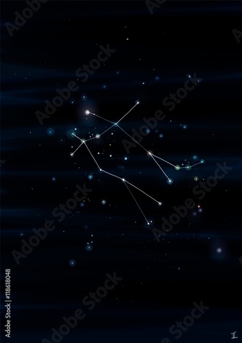 Gemini constellation drawing on its real sky location