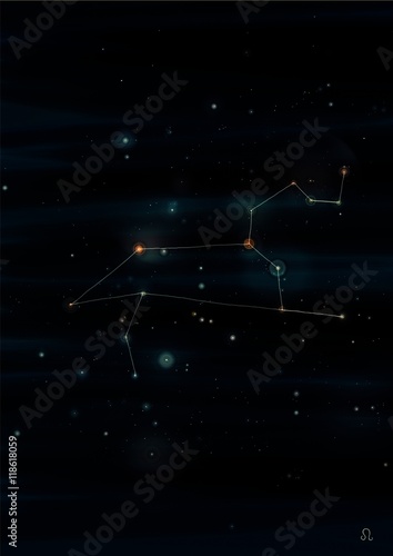 Leo constellation drawing on its real sky location