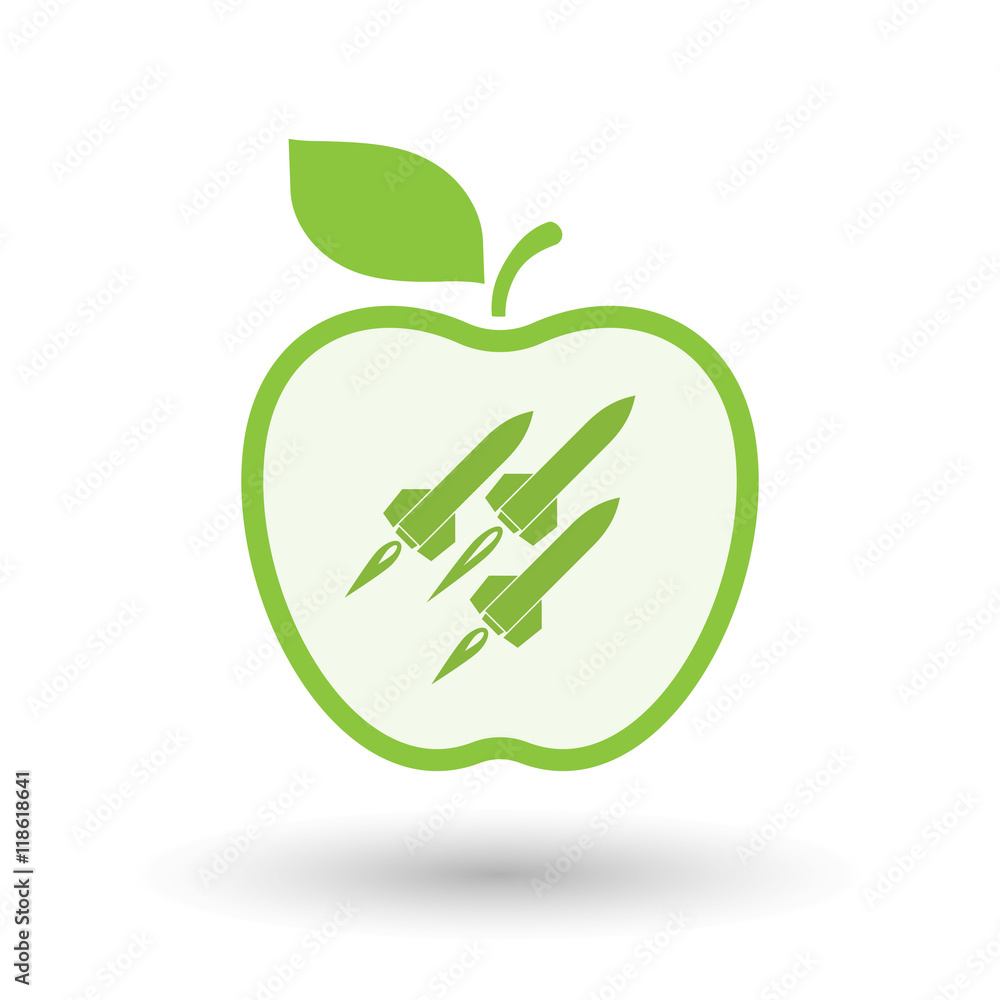 Isolated line art apple icon with missiles Isolated line art apple icon with missiles
