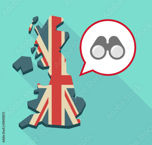 Long shadow United Kingdom map with a comic balloon and a binocu