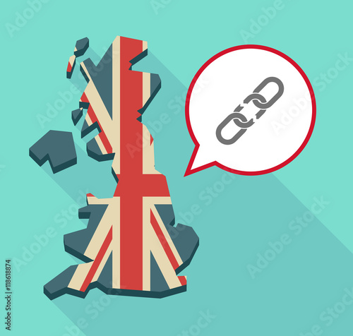 Long shadow United Kingdom map with a comic balloon and a broken