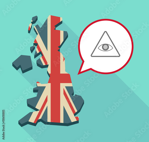 Long shadow United Kingdom map with a comic balloon and an all s
