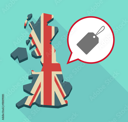 Long shadow United Kingdom map with a comic balloon and a label