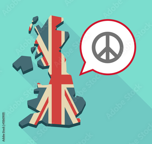 Long shadow United Kingdom map with a comic balloon and a peace