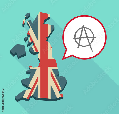 Long shadow United Kingdom map with a comic balloon and an anarc