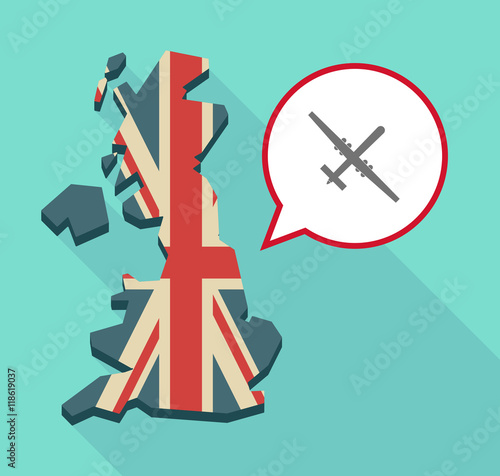 Long shadow United Kingdom map with a comic balloon and a war dr