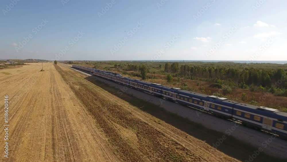Aerial video of a train on railroad tracks Aerial video of a train on railroad tracks