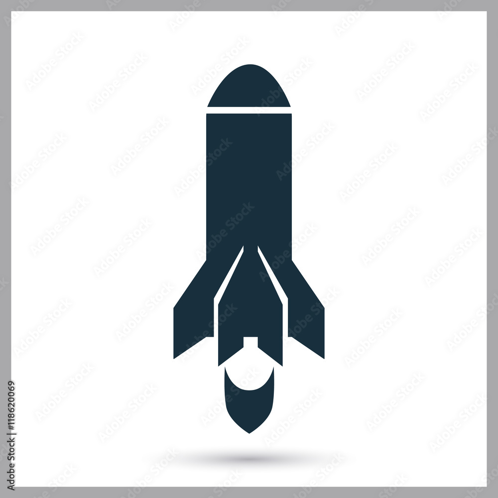 Rocket fly icon on the background