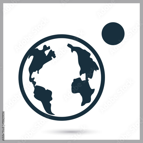 Earth panet with moon icon on the background