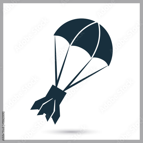 Rocket tail on parachute icon on the background