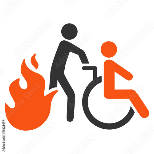 Fire Patient Evacuation icon. Vector style is bicolor flat iconic symbol with rounded angles, orange and gray colors, white background.