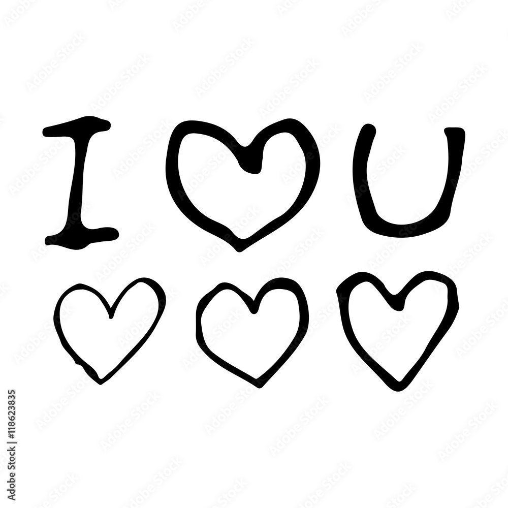 doodle i love you with heart icon drawing illustration design