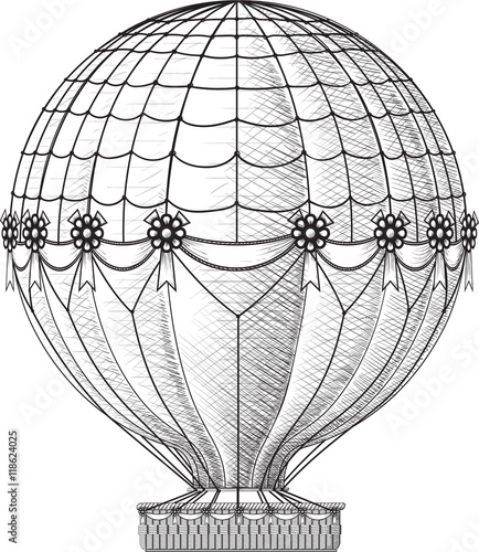 Vintage balloon decorated with ribbons isolated on white backgrounds