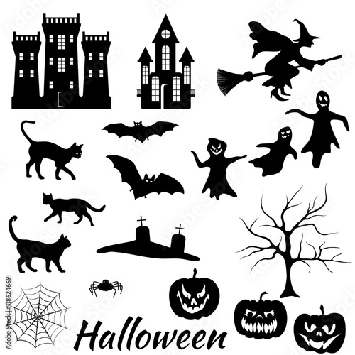 halloween silhouettes set