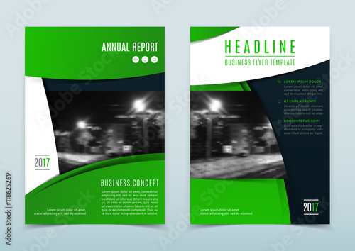 Vector design of the green annual report. Vector template of flyer for your business in A4 size. Corporate style of presentation.