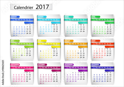 calendrier 2017 (férié inclus) horizontal
