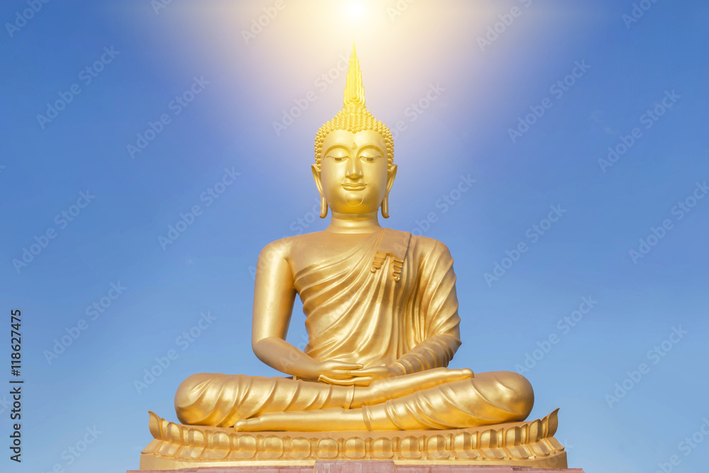 big golden buddha statue sitting in thai temple big golden buddha statue sitting in thai temple