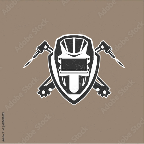 Retro vintage design logo with masks of the welder vector illust