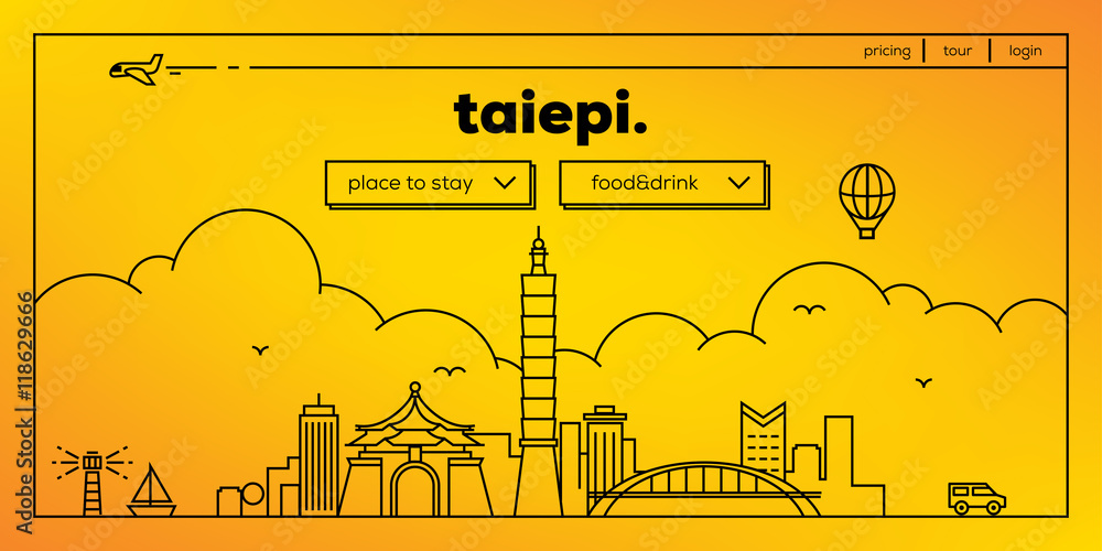Obraz premium Taipei Modern Web Banner Design with Vector Linear Skyline