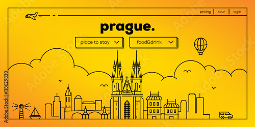 Prague Modern Web Banner Design with Vector Linear Skyline