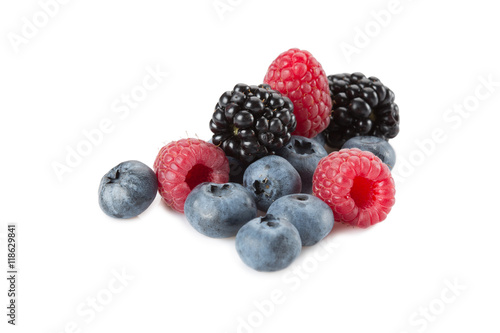 Mix of different berries on a white background