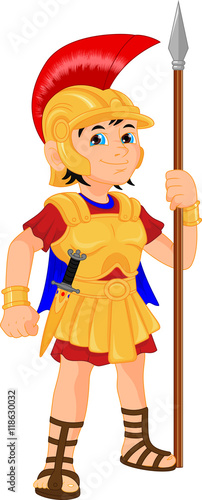 boy wearing roman soldier costume