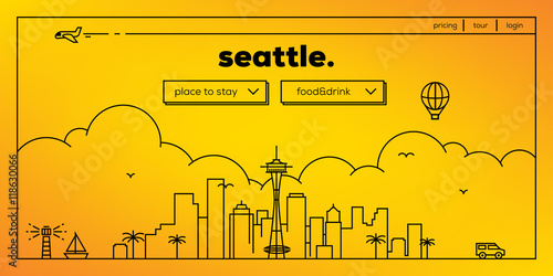 Seattle Modern Web Banner Design with Vector Linear Skyline