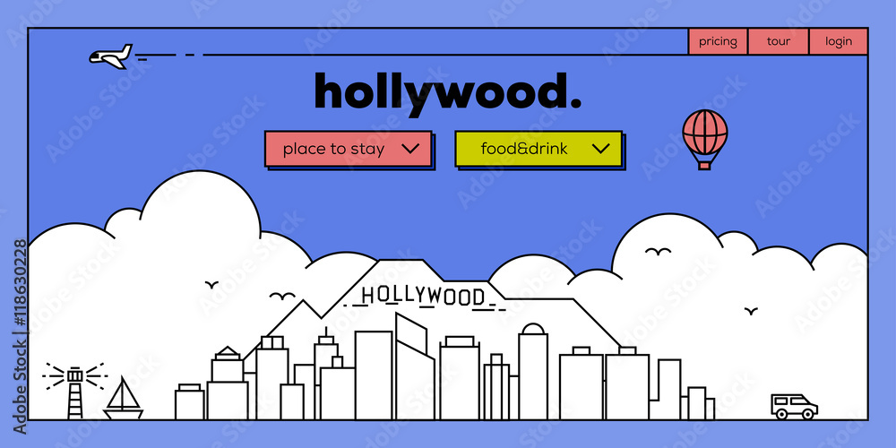 Hollywood Modern Web Banner Design with Vector Linear Skyline