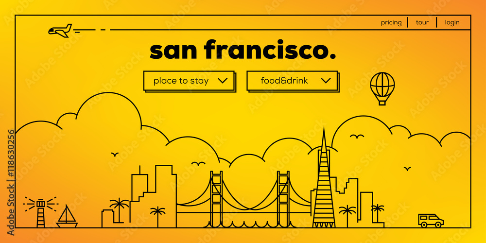 Naklejka premium San Francisco Modern Web Banner Design with Vector Linear Skylin