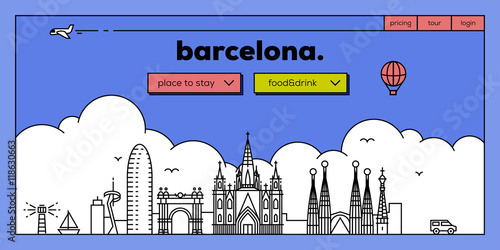 Barcelona Modern Web Banner Design with Vector Linear Skyline