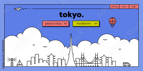 Tokyo Modern Web Banner Design with Vector Linear Skyline