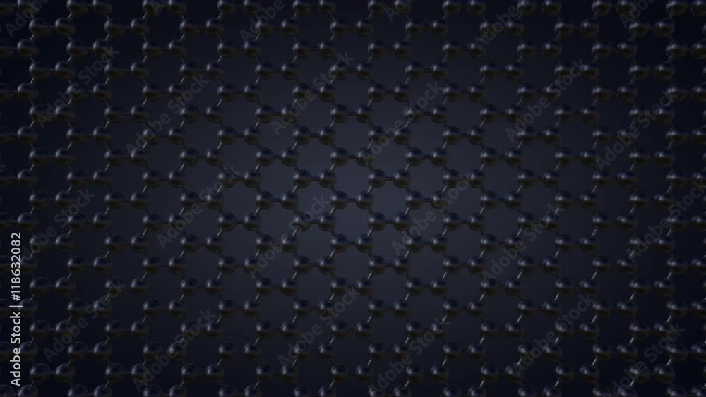 Hexagonal atomic lattice against dark gray background. 4K seamless looping dolly clip Hexagonal atomic lattice against dark gray background. 4K seamless looping dolly clip