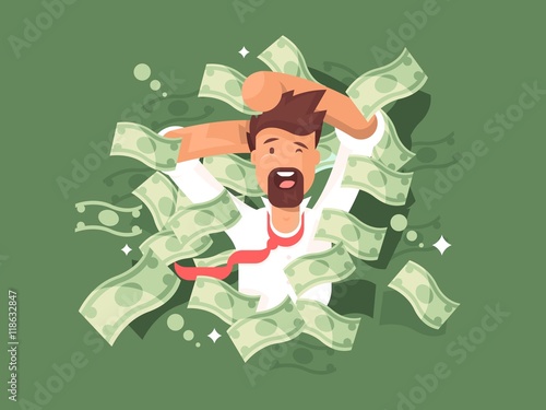 Man in a pile of money