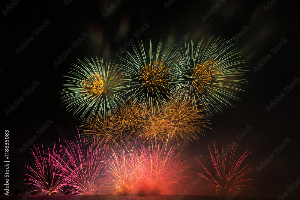a colourful of firework in black background,black